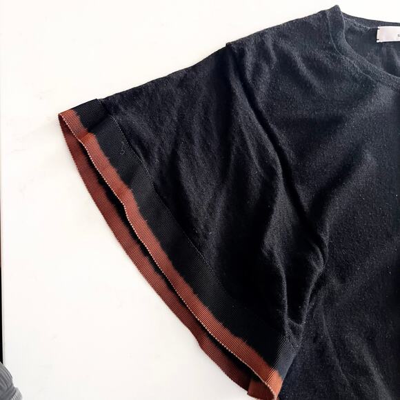 Dorothee Schumacher Black Contrast Flutter Short Sleeve Crewneck Sweater Size 1 - Picture 5 of 10